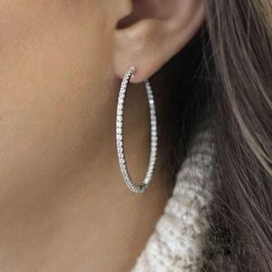 Italio Round Cut  Lab Created Sapphire Silver Hoop Earrings